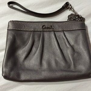 Coach Gray wristlet with Pleated Design and Wrist Strap